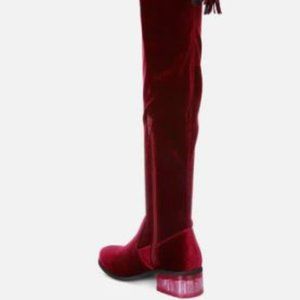 Velvet Knee-High Burgundy Clear Heel Boots Size 9